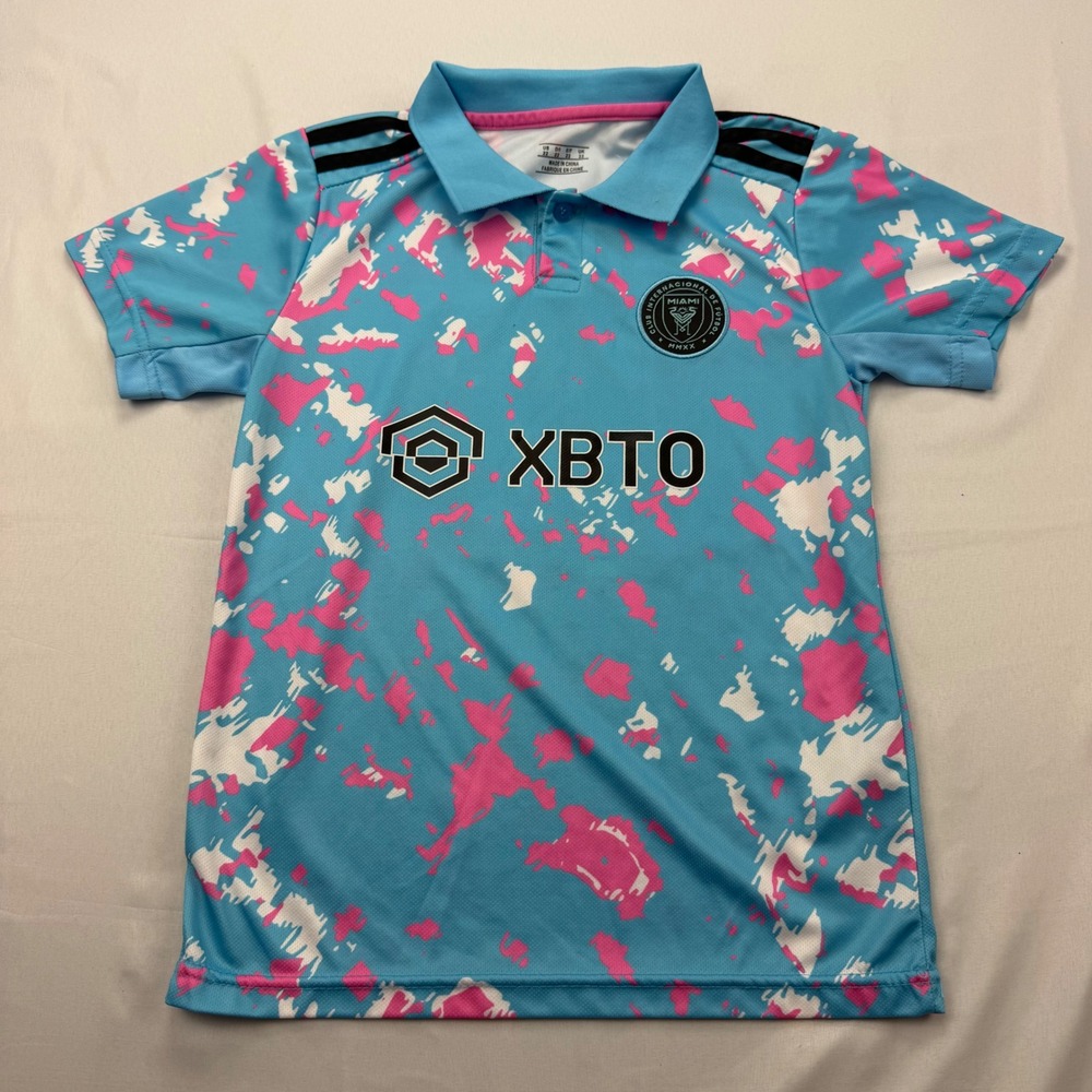 Inter Miami CF Messi 10 Soccer Jersey Youth 22 Blue Pink Camo XBTO Polo Shirt